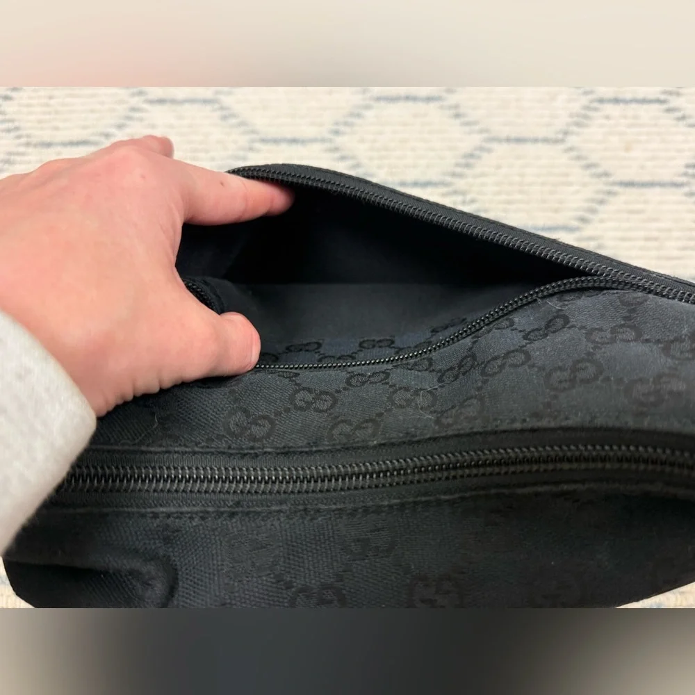 GUCCI Vintage Y2K Classic Black GG Monogram Canvas Leather Hobo Shoulder Bag - Picture 10 of 16